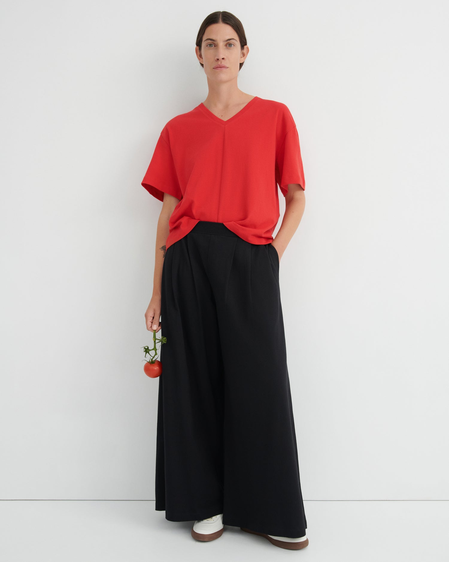 Essentials - Unity Tee in Poppy Red and Black Drape Pant