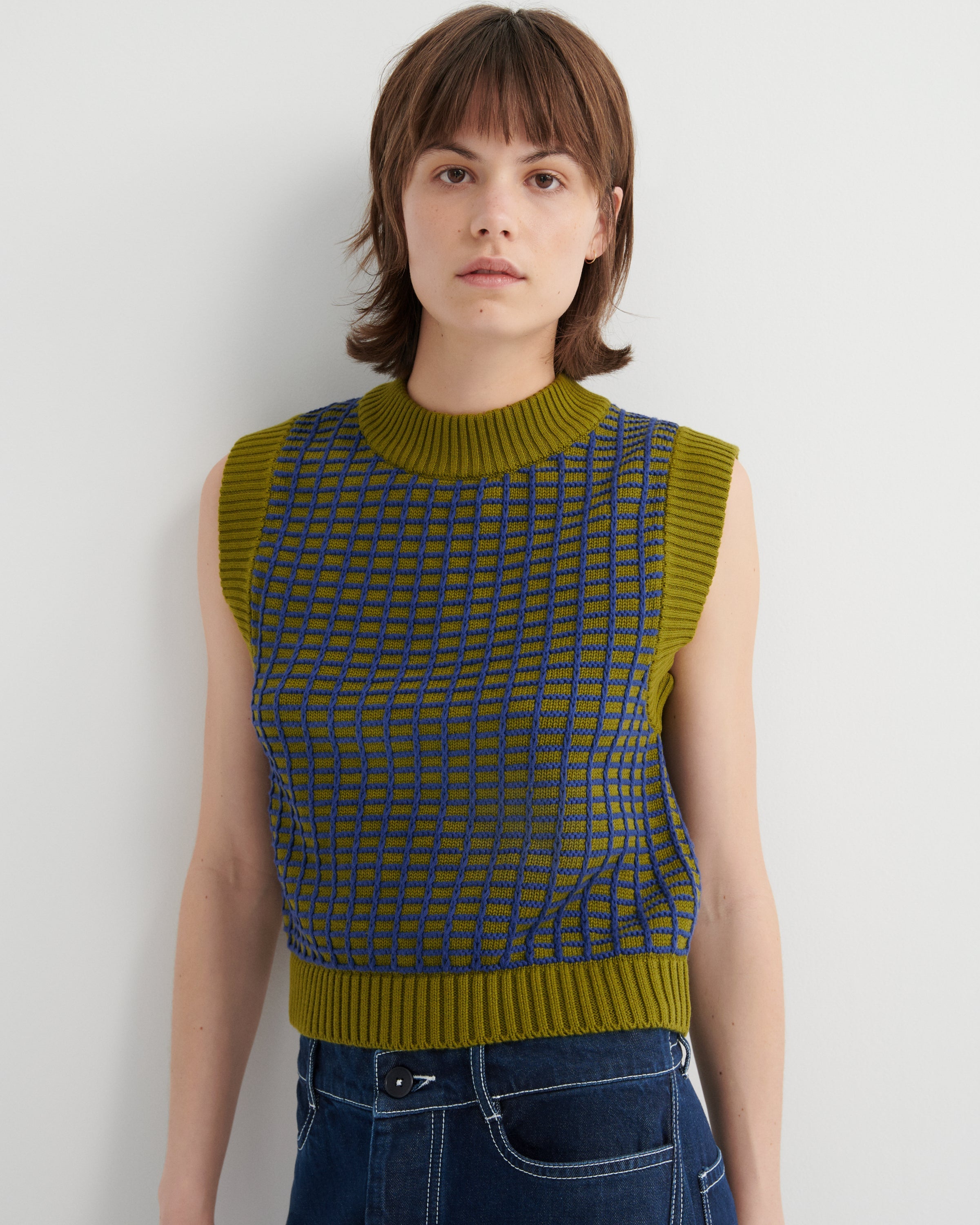 Shop Grid Vest - Field | Kowtow Clothing | Kowtow Australia