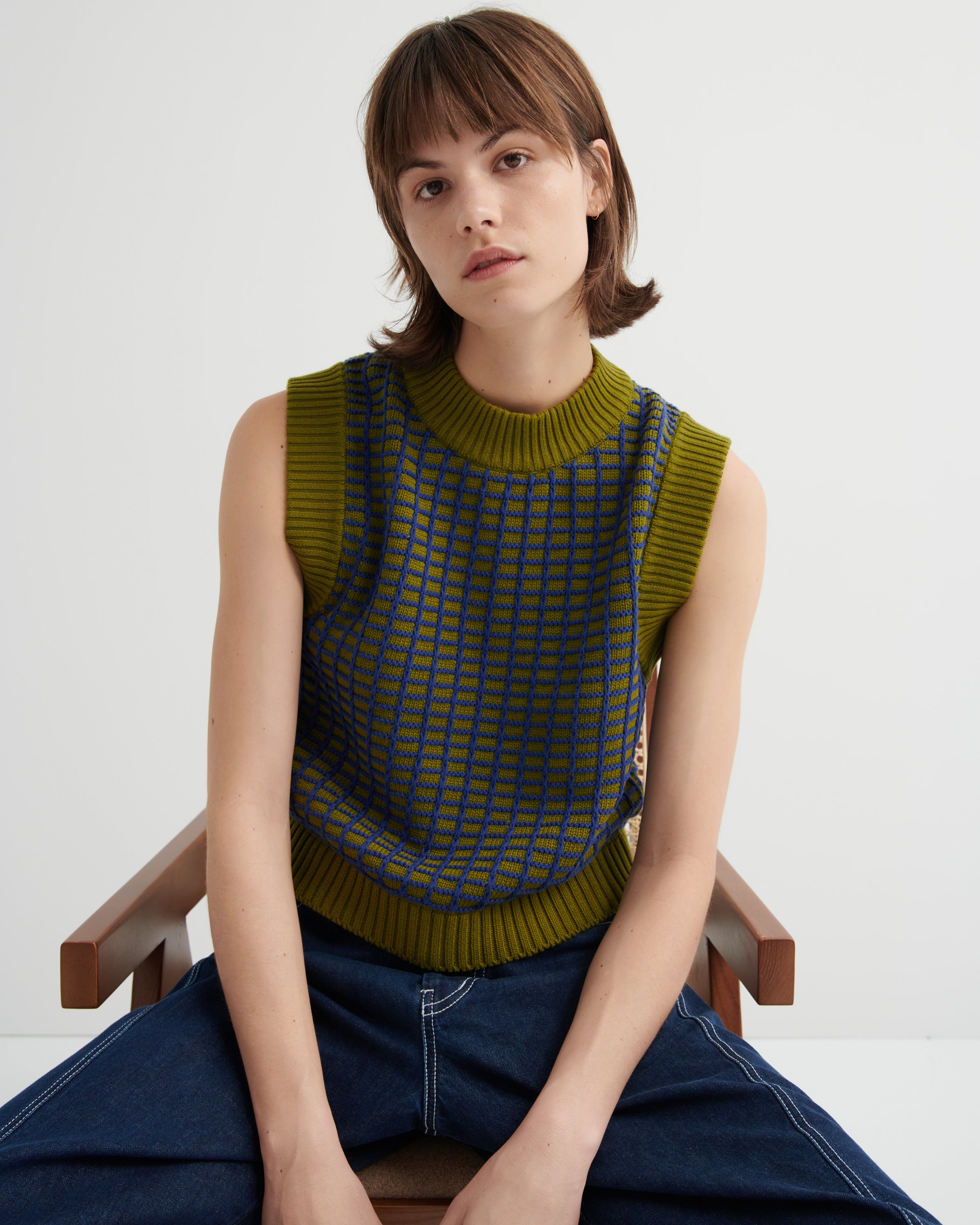Shop Grid Vest - Field | Kowtow Clothing | Kowtow Australia