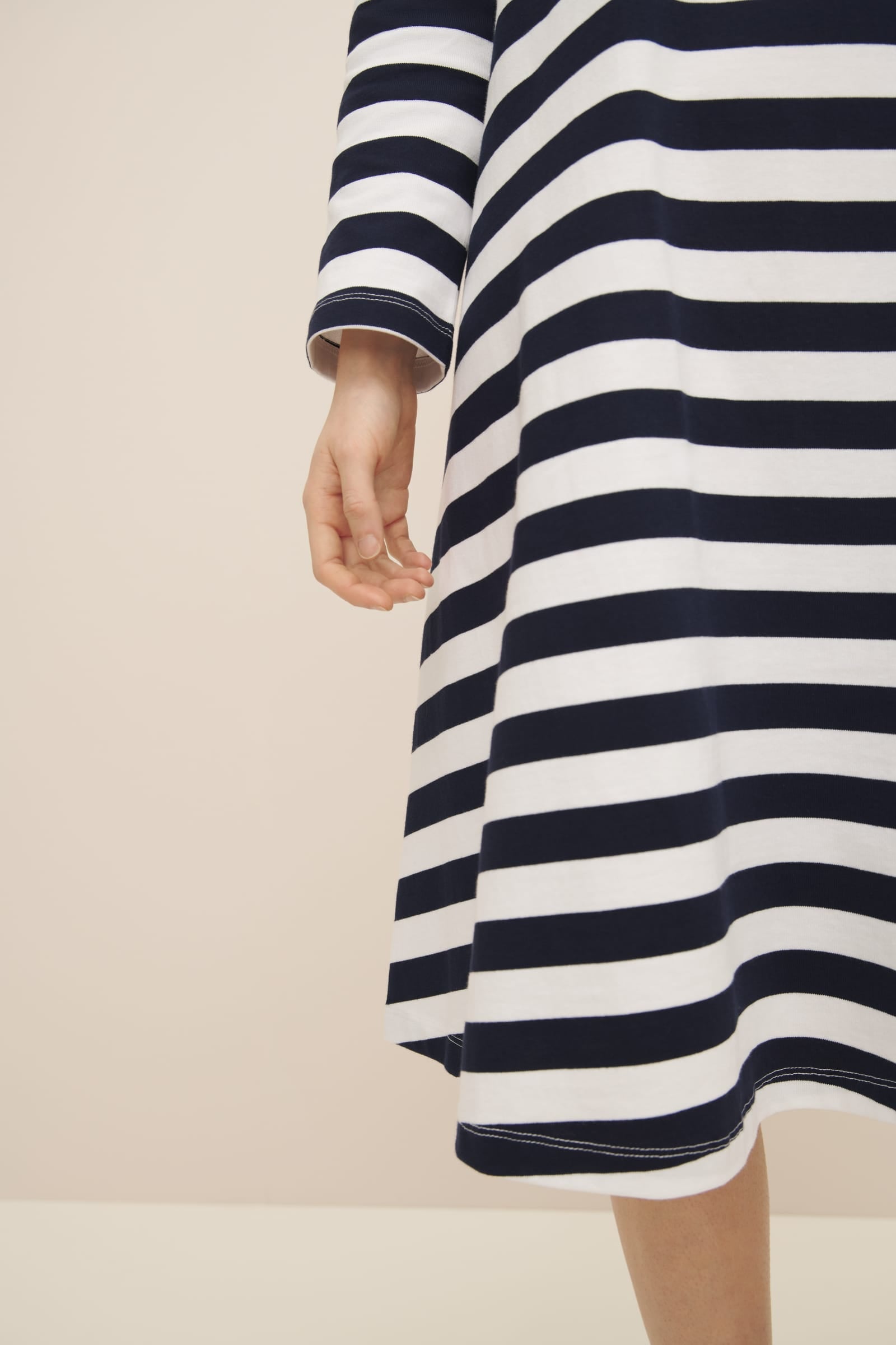 Shop Long Sleeve A Line Dress Navy White Stripe Kowtow Clothing Kowtow Australia