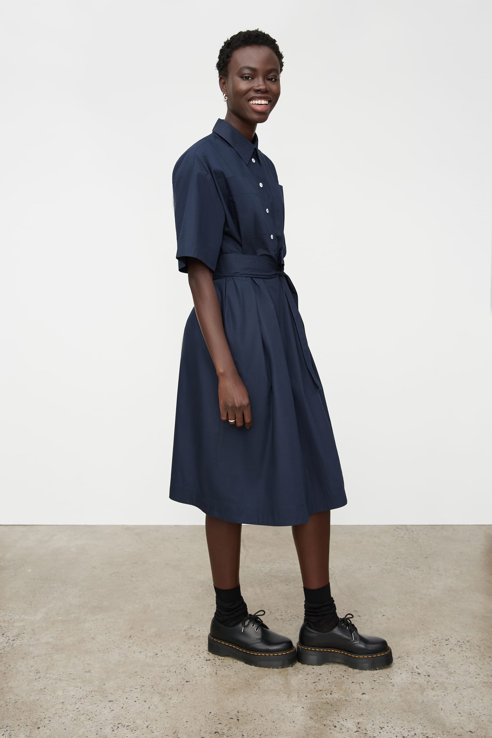 Navy cotton sales shirt dress