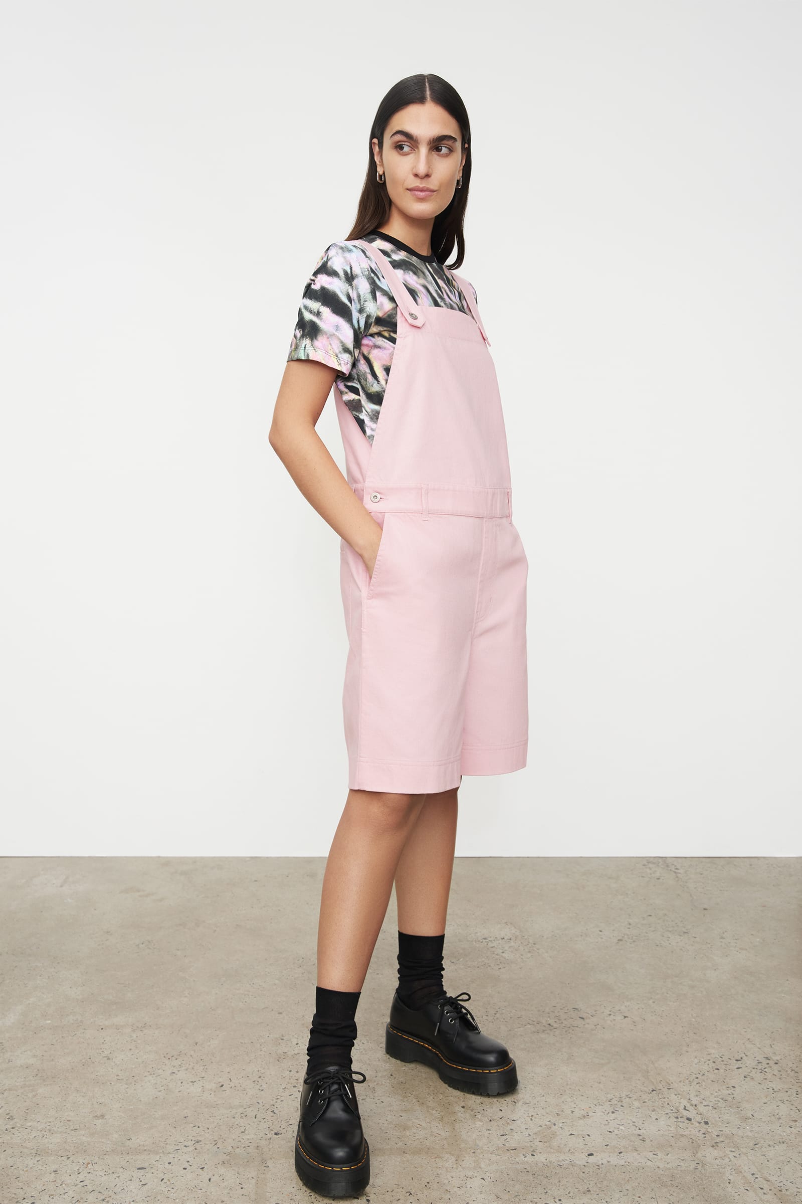 Pink denim dungaree dress store